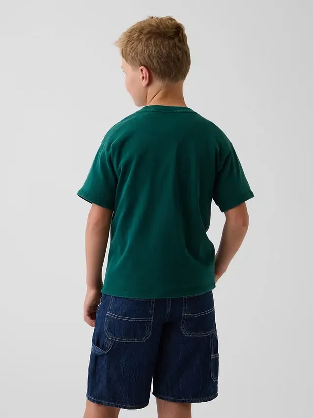 Camiseta infantil de punto de algodón grueso con corte holgado y Gap Logo