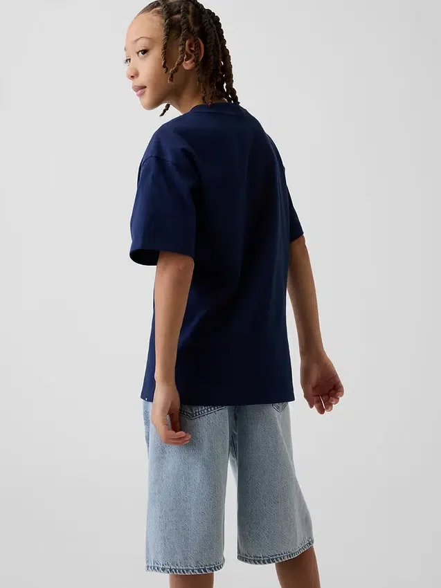 Camiseta infantil de punto de algodón grueso con corte holgado y Gap Logo