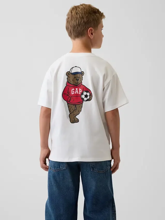 Camiseta infantil de punto de algodón grueso con corte holgado y Gap Logo