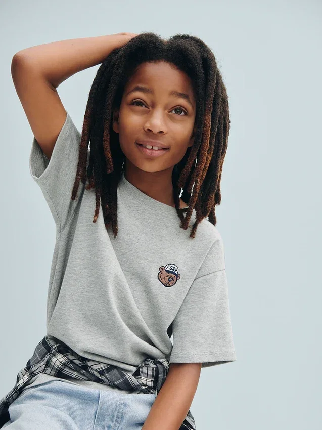 Camiseta infantil de punto de algodón grueso con corte holgado y Gap Logo