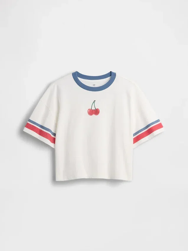 Camiseta infantil oversize de corte cuadrado con estampado gráfico