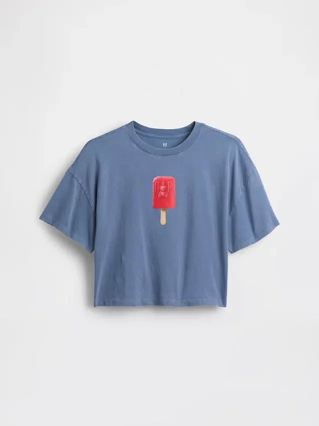 Camiseta infantil oversize de corte cuadrado con estampado gráfico
