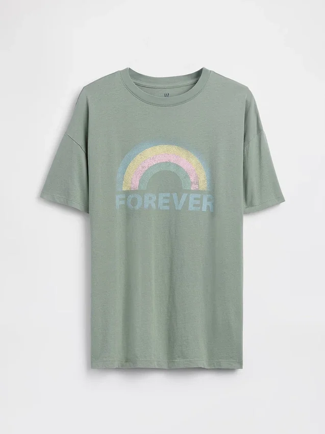 Camiseta infantil oversize tipo túnica con estampado