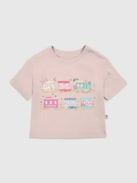 Camiseta para niños pequeños con estampado de tren colorido
