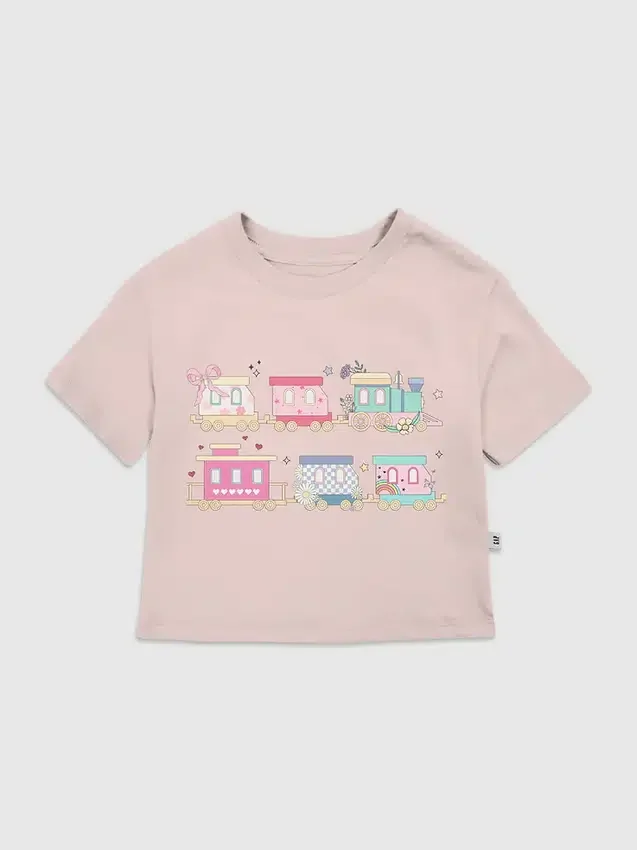 Camiseta para niños pequeños con estampado de tren colorido