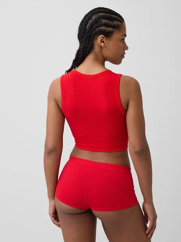 Camiseta sin costuras de canalé corta