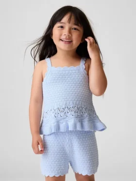 Camiseta sin mangas con bordes festoneados de ganchillo para bebés y niños