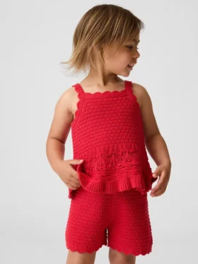 Camiseta sin mangas con bordes festoneados de ganchillo para bebés y niños