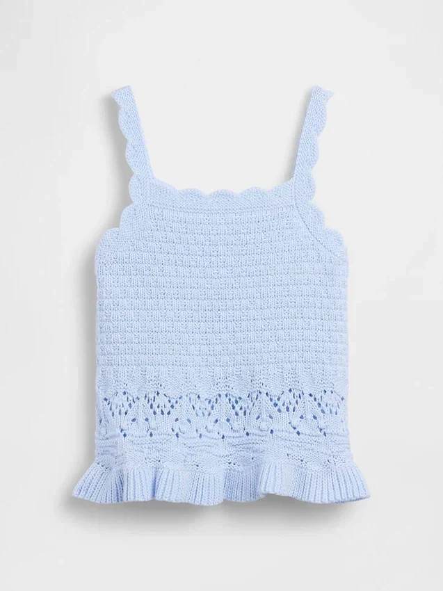Camiseta sin mangas con bordes festoneados de ganchillo para bebés y niños