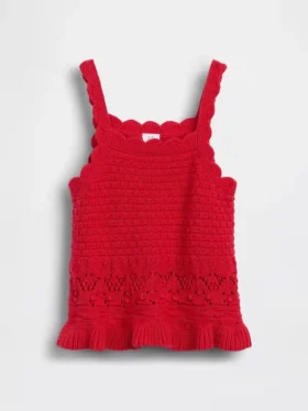 Camiseta sin mangas con bordes festoneados de ganchillo para bebés y niños