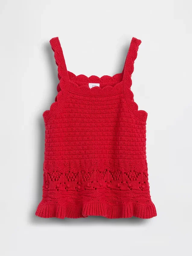 Camiseta sin mangas con bordes festoneados de ganchillo para bebés y niños
