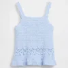 Camiseta sin mangas con bordes festoneados de ganchillo para bebés y niños