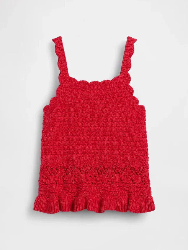 Camiseta sin mangas con bordes festoneados de ganchillo para bebés y niños