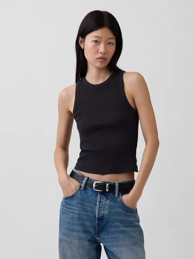 Camiseta sin mangas con cuello halter de punto elástico grueso
