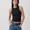Camiseta sin mangas con cuello halter de punto elástico grueso