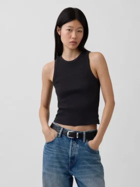 Camiseta sin mangas con cuello halter de punto elástico grueso