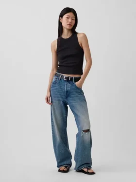 Camiseta sin mangas con cuello halter de punto elástico grueso