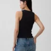 Camiseta sin mangas con cuello halter de punto elástico grueso