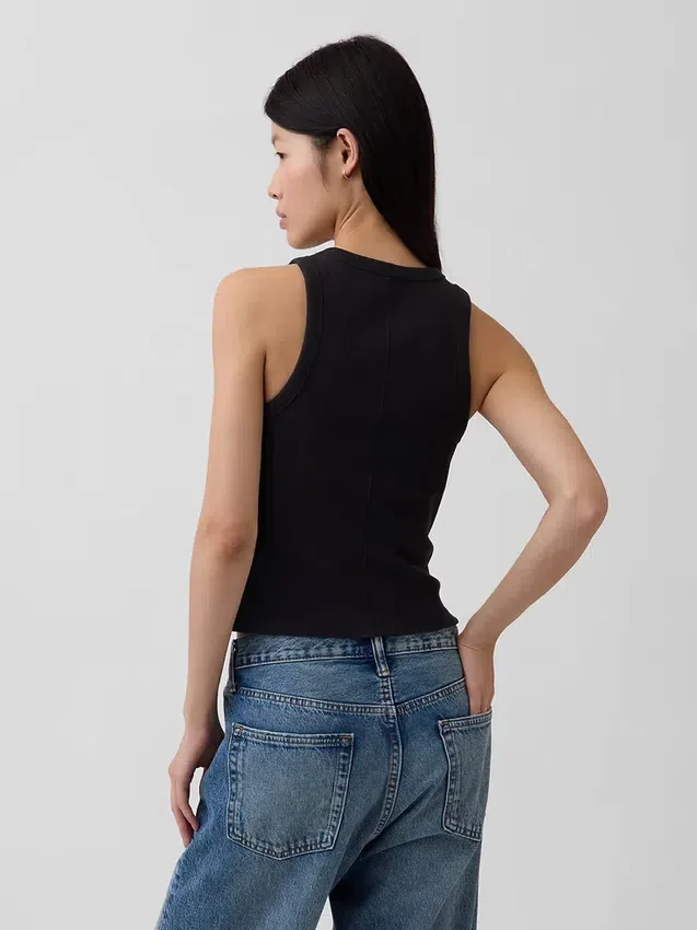 Camiseta sin mangas con cuello halter de punto elástico grueso