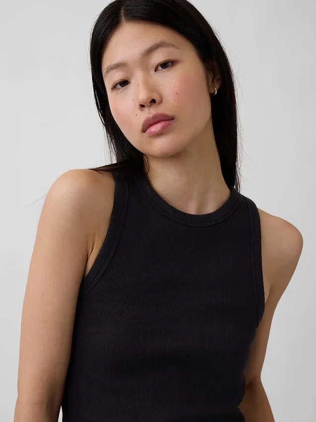 Camiseta sin mangas con cuello halter de punto elástico grueso