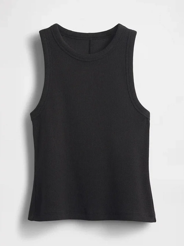 Camiseta sin mangas con cuello halter de punto elástico grueso