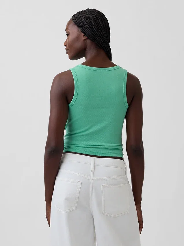 Camiseta sin mangas con cuello redondeado acanalado