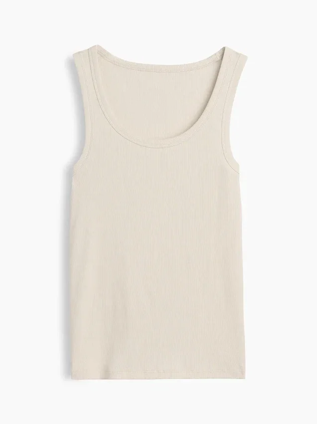 Camiseta sin mangas con cuello redondeado acanalado
