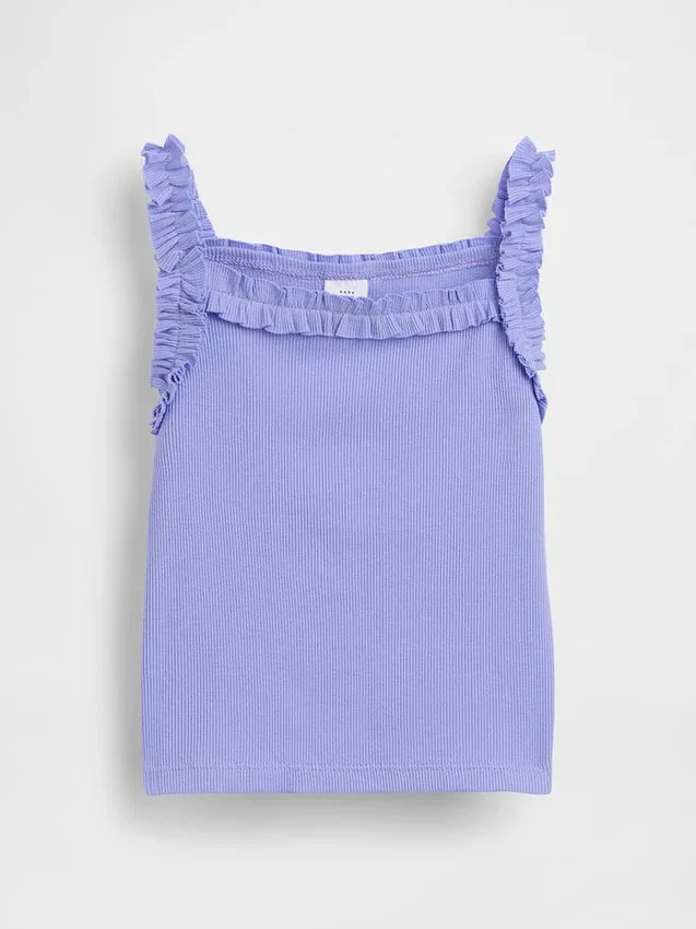 Camiseta sin mangas con delantal y volantes de punto elástico para bebés y niños pequeños