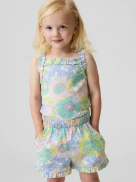Camiseta sin mangas con delantal y volantes de punto elástico para bebés y niños pequeños