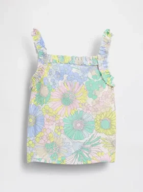 Camiseta sin mangas con delantal y volantes de punto elástico para bebés y niños pequeños