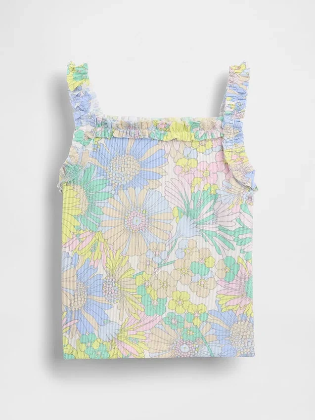 Camiseta sin mangas con delantal y volantes de punto elástico para bebés y niños pequeños