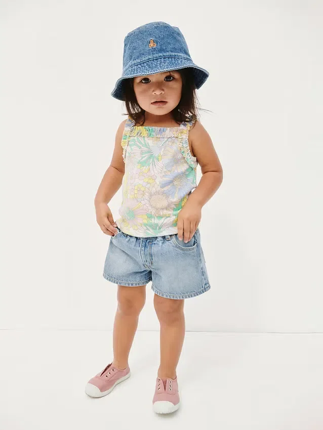 Camiseta sin mangas con delantal y volantes de punto elástico para bebés y niños pequeños