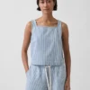Camiseta sin mangas corta a rayas de denim ultrasuave