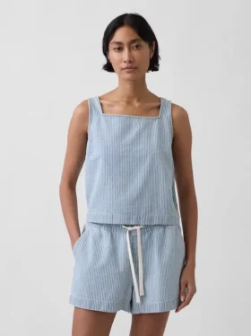 Camiseta sin mangas corta a rayas de denim ultrasuave