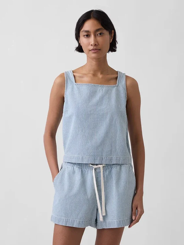 Camiseta sin mangas corta a rayas de denim ultrasuave