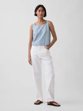 Camiseta sin mangas corta a rayas de denim ultrasuave