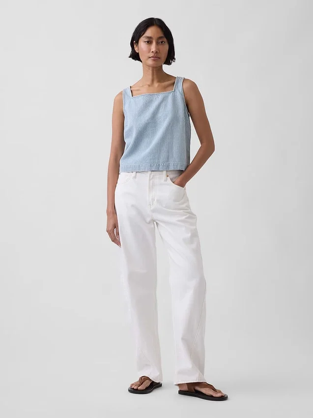 Camiseta sin mangas corta a rayas de denim ultrasuave