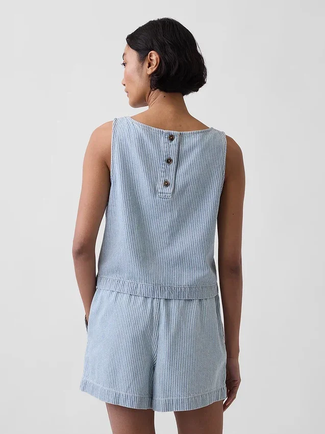 Camiseta sin mangas corta a rayas de denim ultrasuave