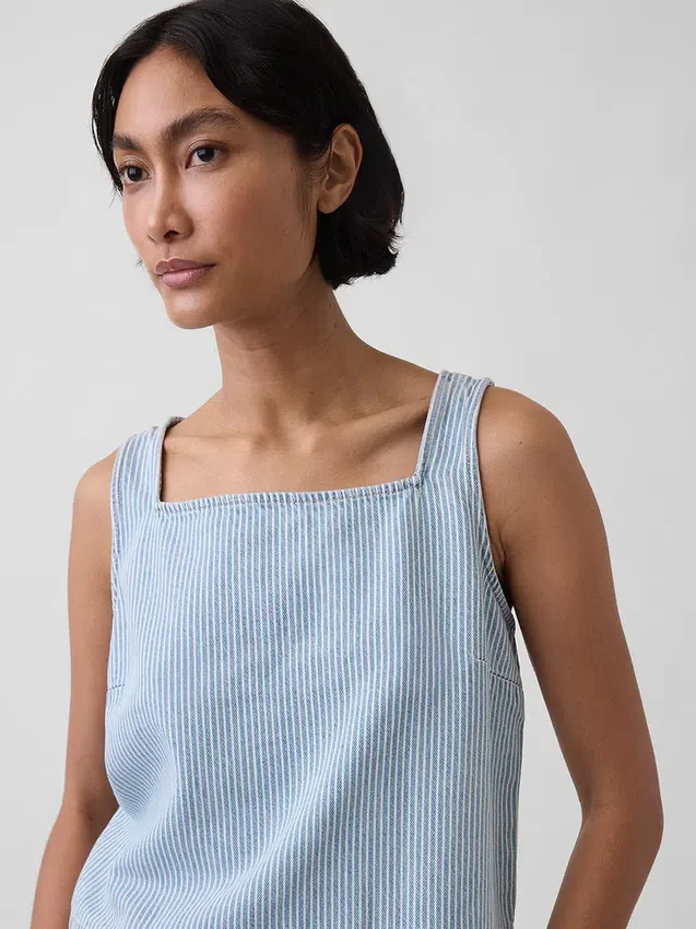 Camiseta sin mangas corta a rayas de denim ultrasuave