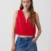 Camiseta sin mangas corta con bordados de mezcla de lino