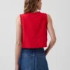 Camiseta sin mangas corta con bordados de mezcla de lino