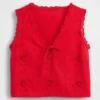 Camiseta sin mangas corta con bordados de mezcla de lino