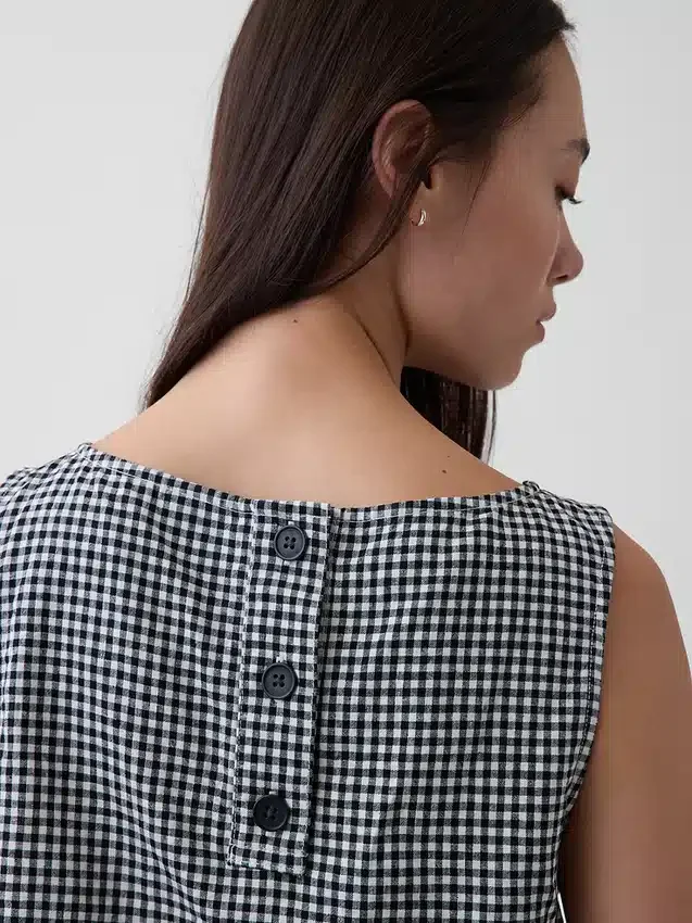 Camiseta sin mangas corta de mezcla de lino
