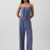 Camiseta sin mangas corta de pijama con pliegues, mezcla de lino