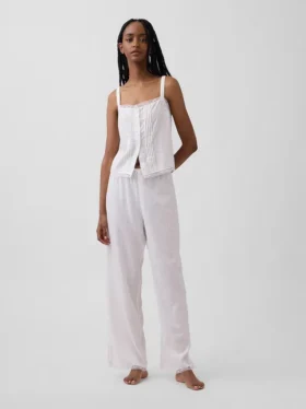 Camiseta sin mangas corta de pijama con pliegues, mezcla de lino