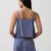 Camiseta sin mangas corta de pijama con pliegues, mezcla de lino
