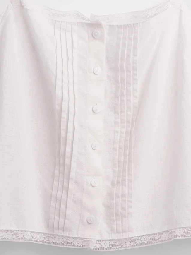 Camiseta sin mangas corta de pijama con pliegues, mezcla de lino