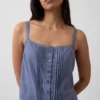 Camiseta sin mangas corta de pijama con pliegues, mezcla de lino