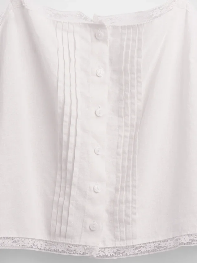Camiseta sin mangas corta de pijama con pliegues, mezcla de lino