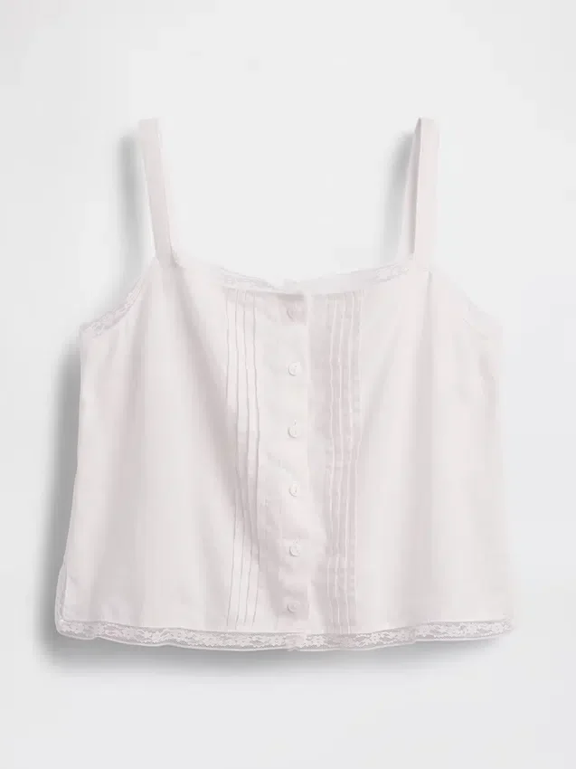 Camiseta sin mangas corta de pijama con pliegues, mezcla de lino